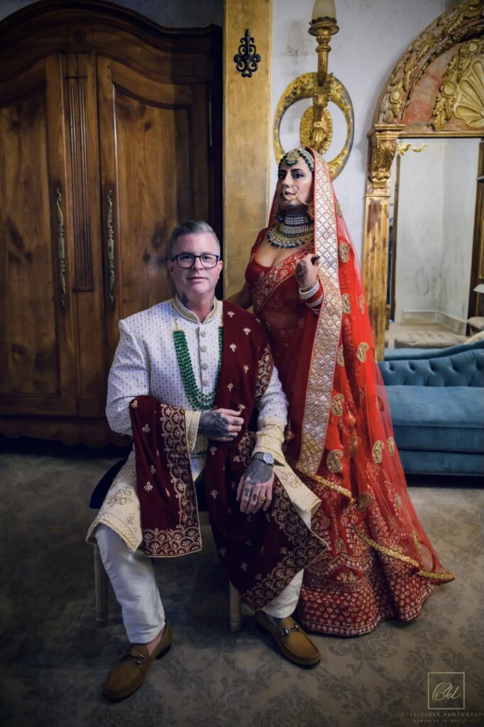 The official wedding portrait of Ruchi Mukherjee and Walter Sassard (Photo byBubbleLove Photography)