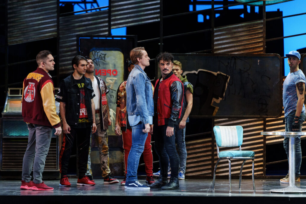 Brenton Ryan as Tony and Yurel Echezarreta as Bernardo at the final dress rehearsal presented by the Houston Grand Opera. (Photo by Michael Bishop)