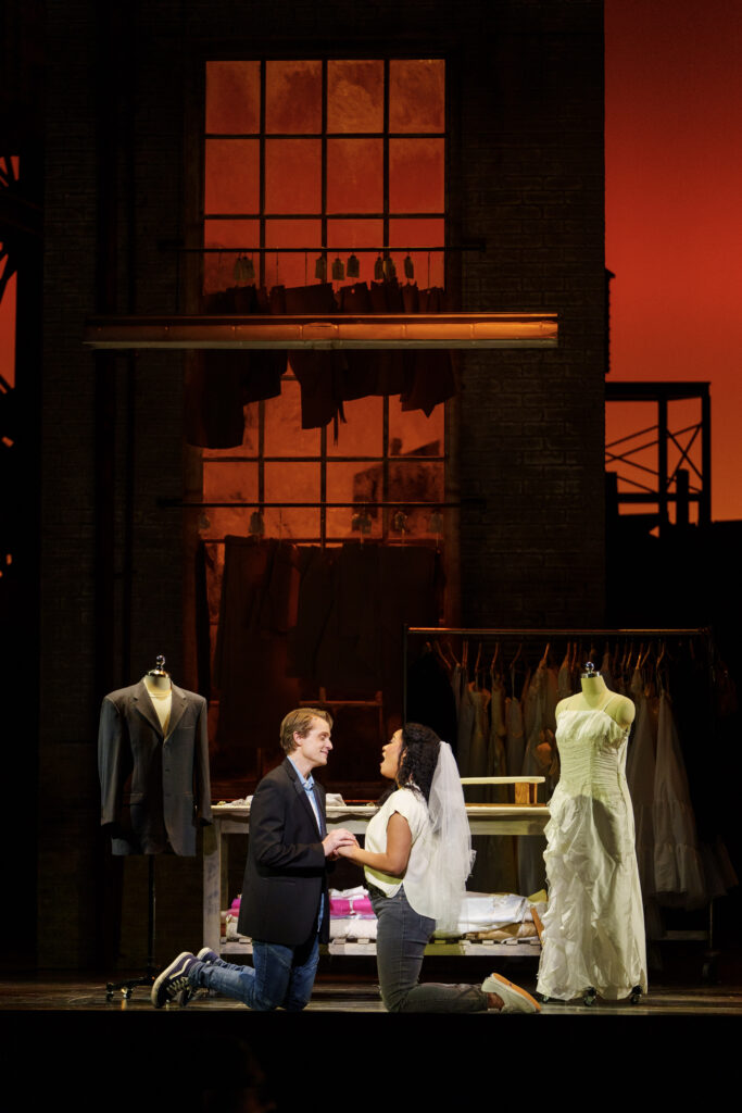 Shereen Pimentel as Maria and Brenton Ryan as Tony at the final dress rehearsal of West Side Story presented by the Houston Grand Opera. (Photo by Michael Bishop)