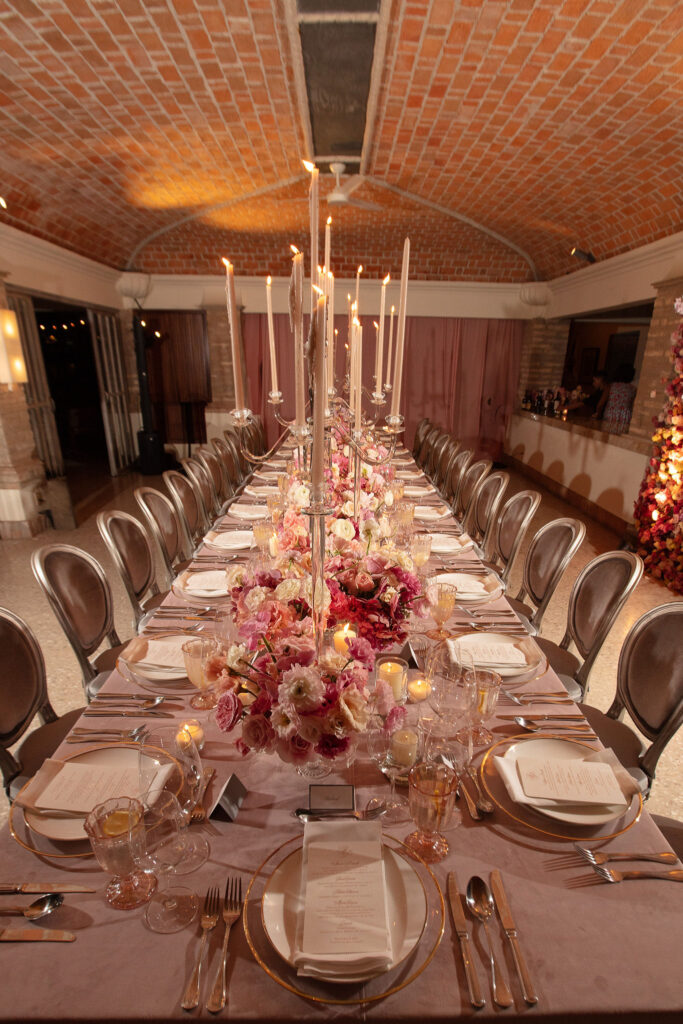 The elegant table for the wedding dinner  at Villa Verano where The Events Company created a magical floral ambience. (Photo by Kara Martinez)