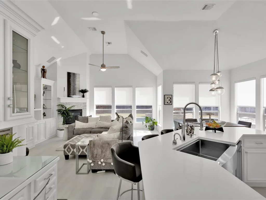 The open concept design that blends the renovated kitchen and beautiful family room makes 74 N Berryline Circle perfect for entertaining friends and family. 