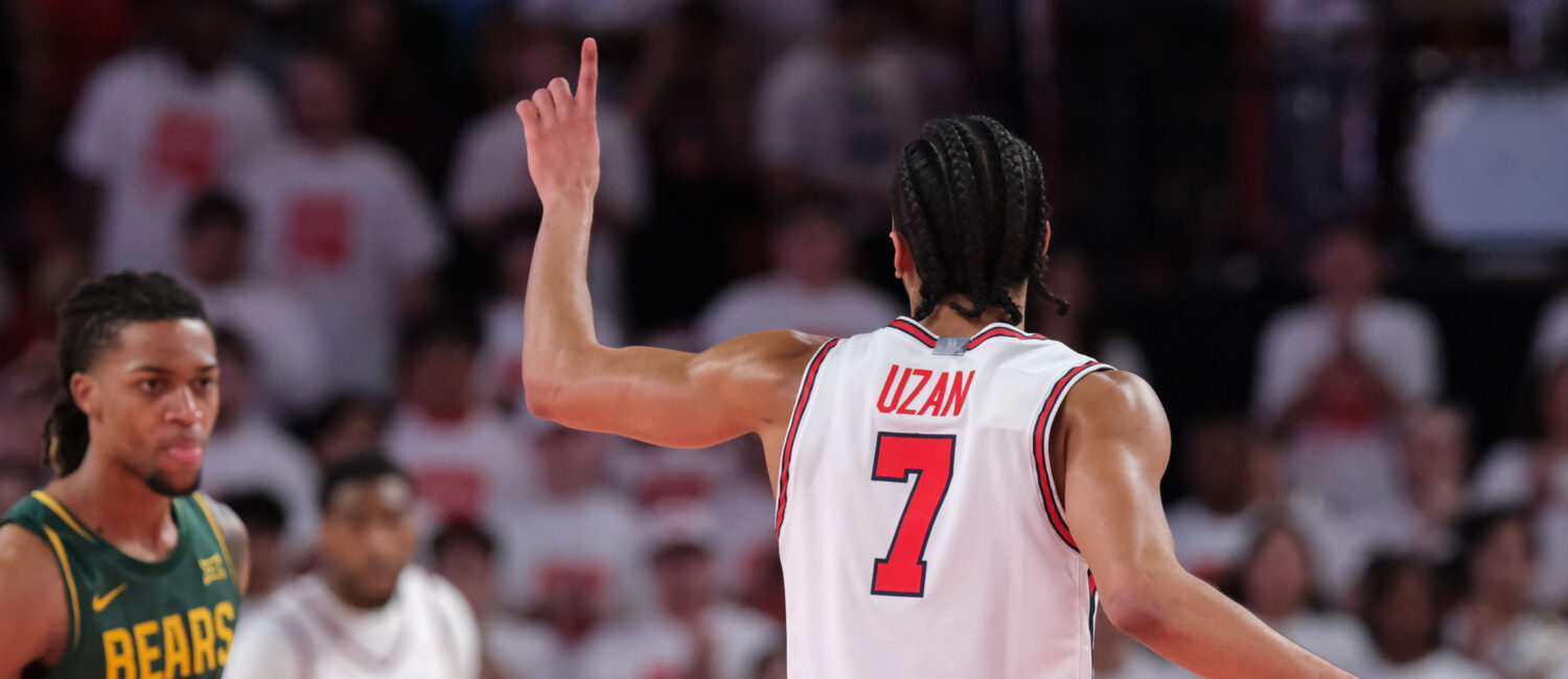 University of Houston's new starting point guard Milos Uzan is embracing its multiple option offense and eliminating turnovers from his game. (Photo by F. Carter Smith)