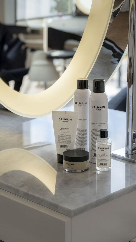 The exclusive product line is Balmain Paris Hair Couture, offers luxurious hair treatments, a richly pigmented color line, as well as care and styling products.