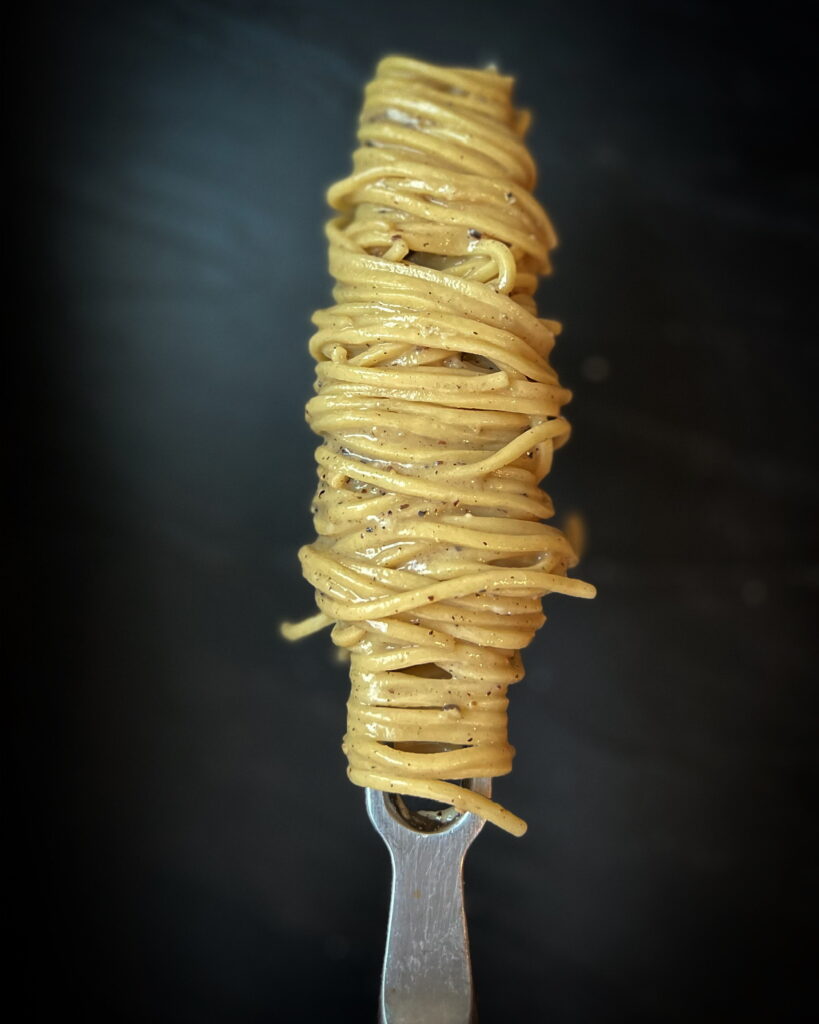 Tempting homemade spaghetti pasta with black pepper and pecorino romano ($19).