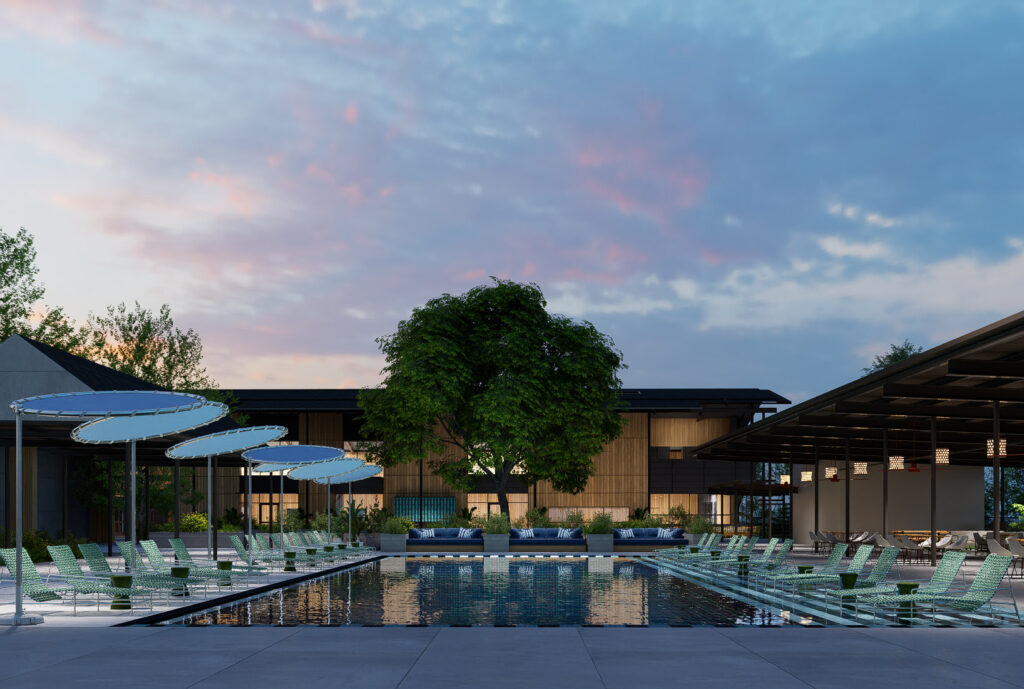 The reimagined pool at T Bar M Racquet Club. (Photo by Commune (Designer) and Marc Szabo Studios (Renderer))