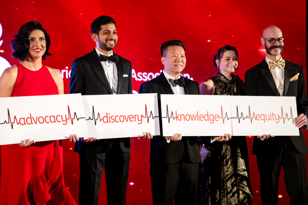 Emily Sullivan, Dr. Sanket Borgaonkar, Dr. David Yao, and Meredith and Spencer Head at the American Heart Association Heart Ball. (Photo by Christina Griffin)