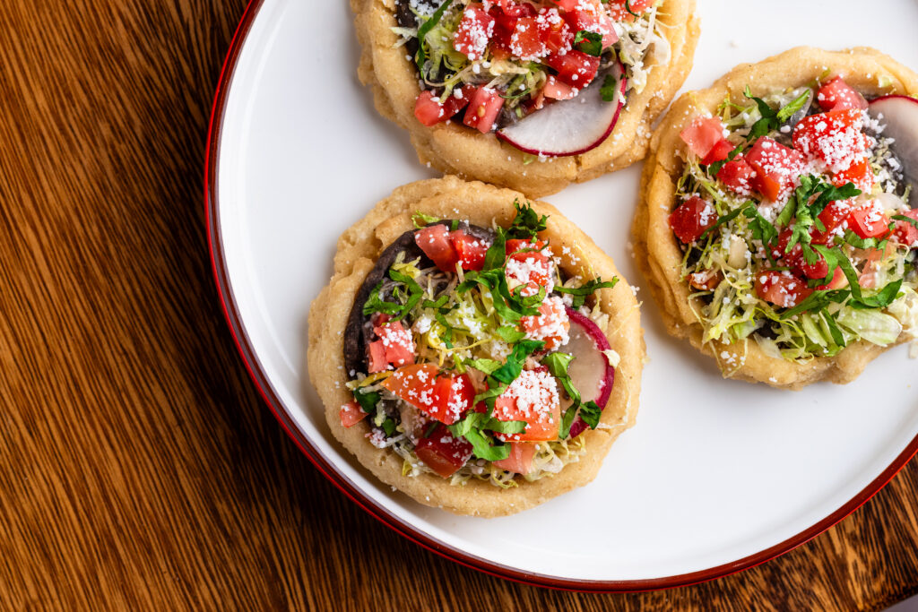 One of the vegetarian options on the protein menu includes heirloom corn sopes. (Photo by Estave Creative)