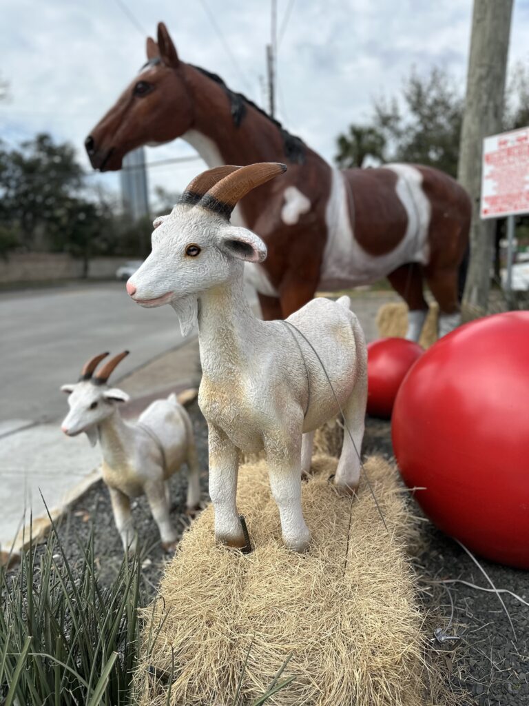 Little goats are part of the menagerie on display at Tenenbaum Jewelers in salute to the Houston Livestock Show & Rodeo.