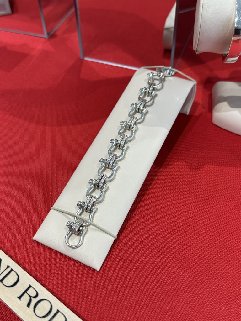 A sample of the sterling jewelry from the Vincent Peach collection on display at Tenenbaum Jewelers