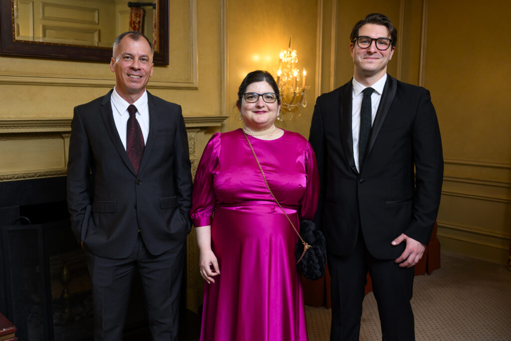 Dino Enrique Piacentini, Stalina Emmanuelle Villarreal, Nick Almeida at the 2025 Poets & Writers Ball held at the River Oaks Country Club. (Photo by Michelle Watson) 