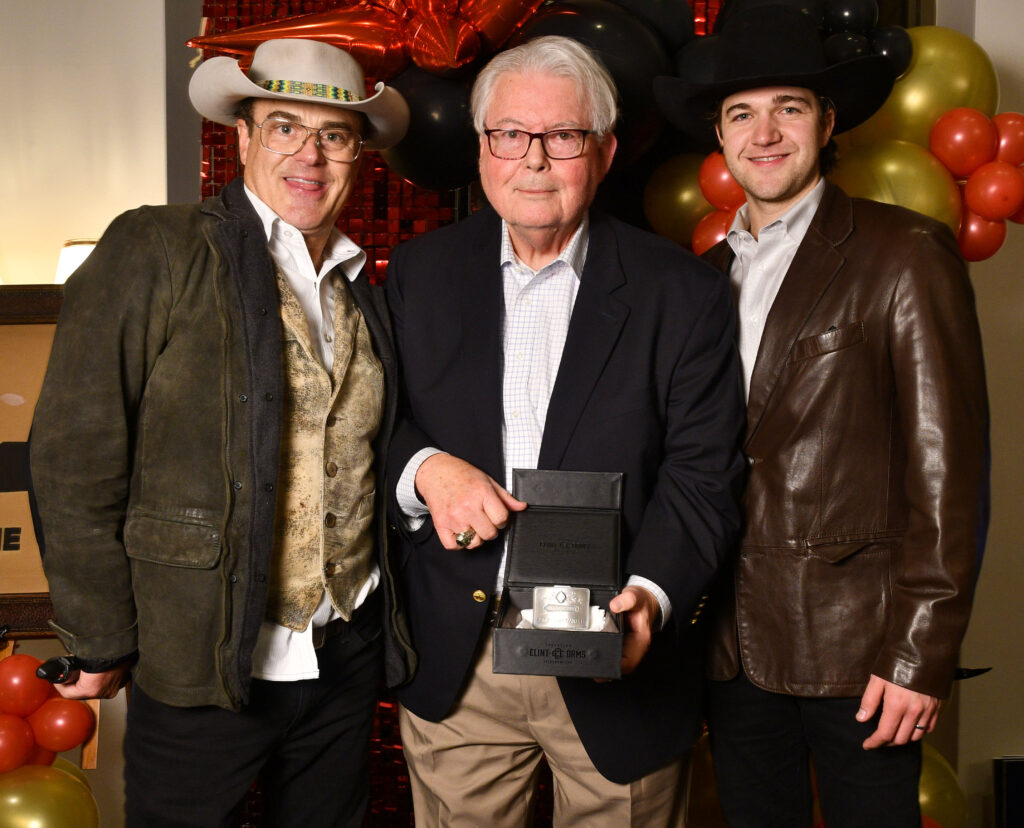 JB Bryan, tournament winner Jay Lendrum, Delegados president Ross Pellegrin at The Bryan Museum's 'Come and Take It' poker tournament (Photo by Dave Rossman)