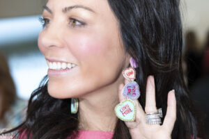 Samantha Wortley’s conversation heart-inspired earrings (Photo by Tamytha Cameron)