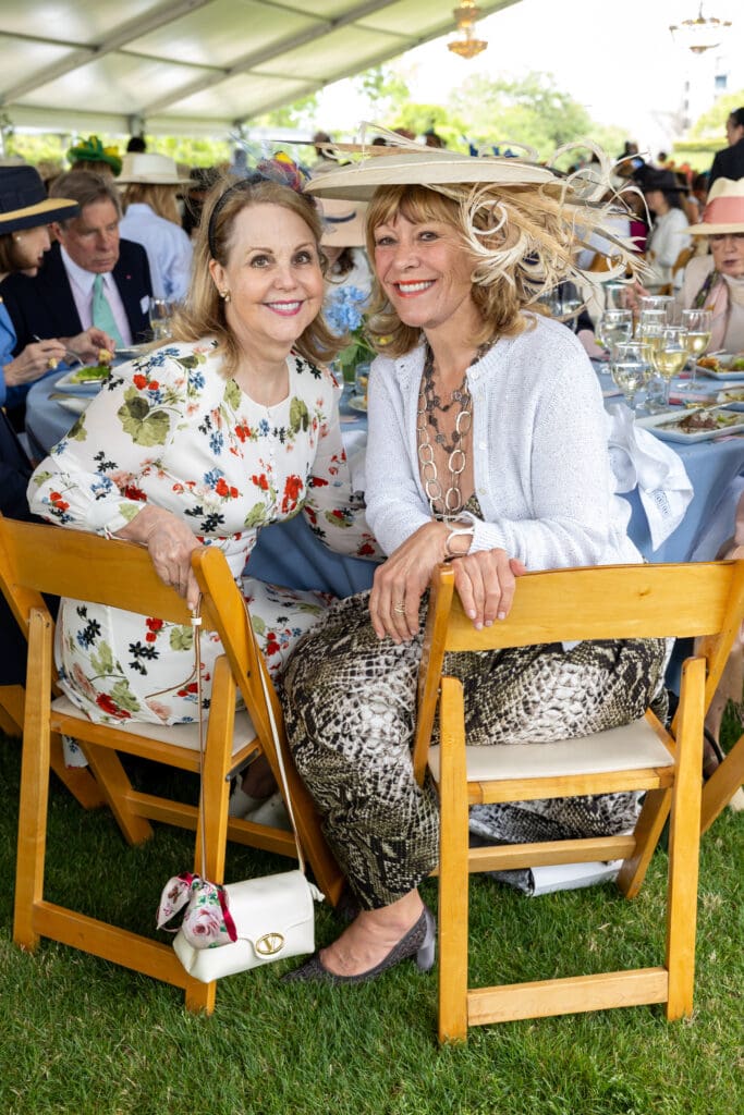 Carrin Patman, Franci Neely at the 'Hats in the Park' luncheon benefiting Hermann Park Conservancy. (Photo by Jenny Antill)