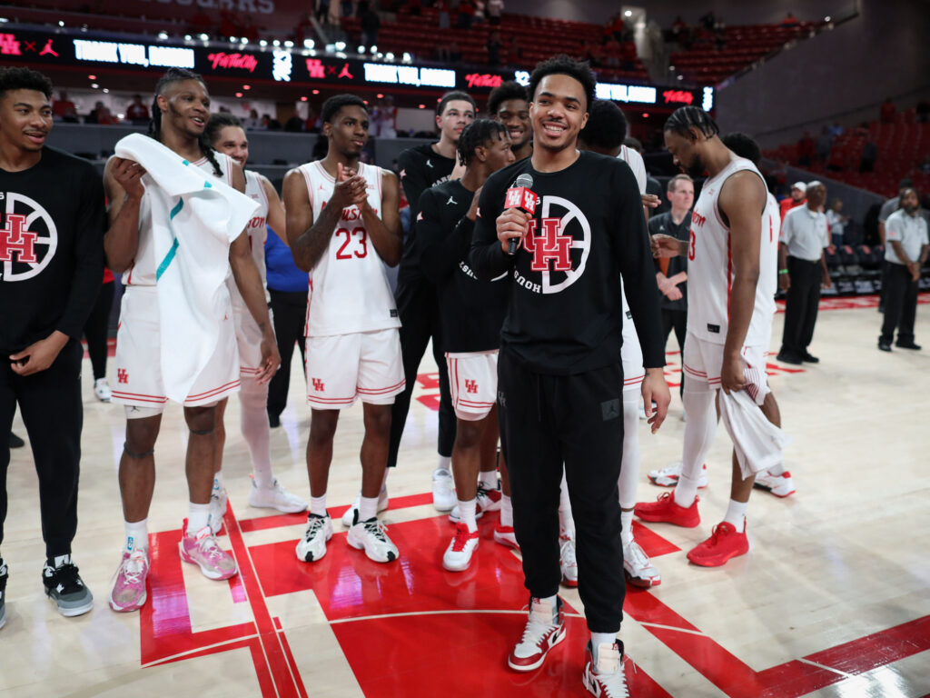 The Houston Cougars mens basketball team defeated the Kansas Jayhawks on Senior Night at the Fertitta Center,