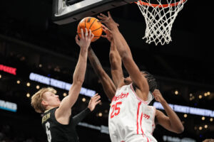 Mercy Miler played tough in Houston’s Big 12 Tournament win over Colorado. (Photo by Denny MedleyBig 12 Conference)