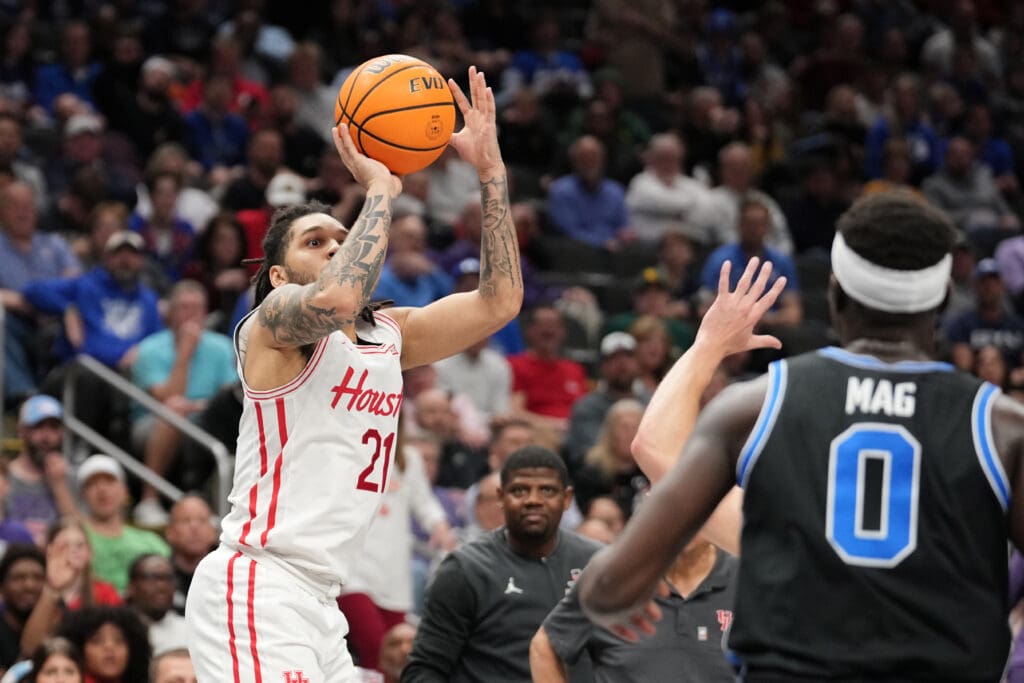 Emanuel Sharp is showing off all his offensive skills with March's biggest games beckoning for No. 2 Houston

(Photo by Denny Medley/Big 12 Conference)