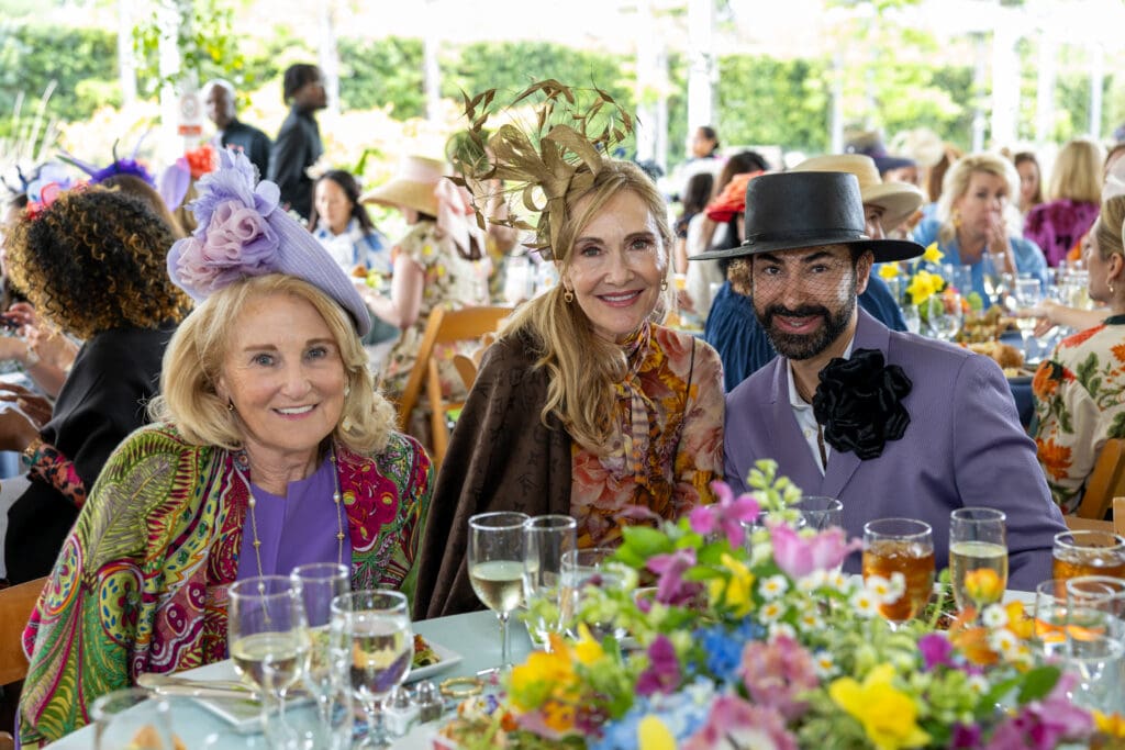 Denise Monteleone, Jana Arnoldy, Fady Armanious at the Hermann Park Conservancy's Hats in the Park luncheon.