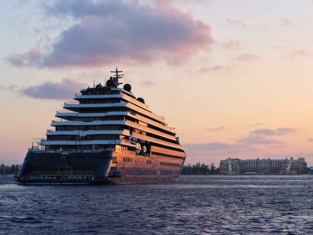 The Evrima in the Ritz-Carlton Yacht Collection seen here in the waters of Grand Cayman.