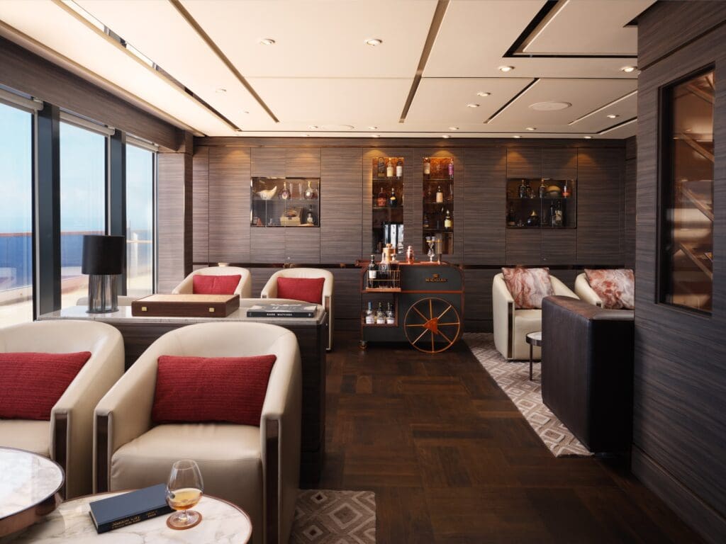 The humidor aboard the Ritz-Carlton yacht Evrima offers cigar smokers a cozy place for enjoying their stogies.