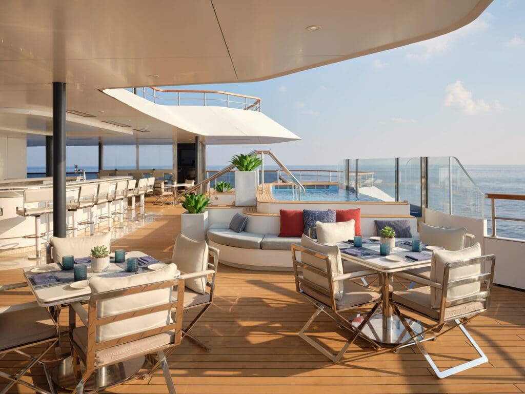 The Mistral open air eatery on board the Ritz-Carlton yacht Evrima features Mediterranean cuisine.