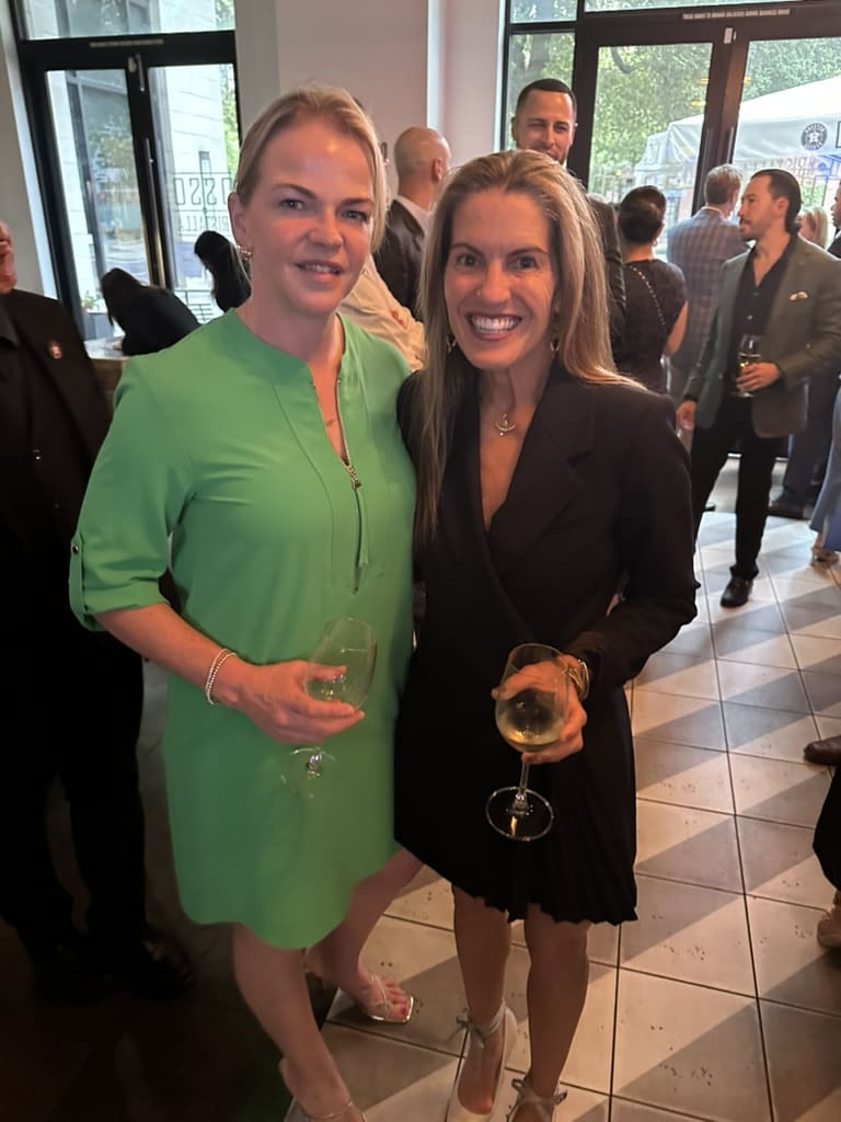 Interior designer Casey Brand, right, and friend at the Aperture Cellars Wine Dinner hosted by the Jim Crane family. (Photo by Shelby Hodge)