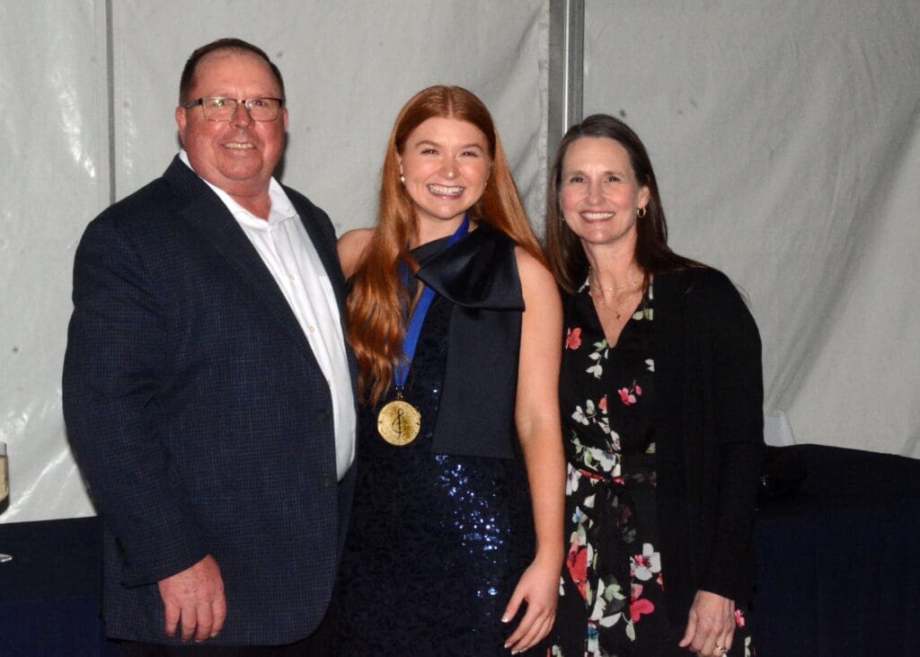 Soprano Elizabeth Marlow, YTA's 2025 Gold Medalist in Voice, at the after party with her parents, Garth and Kristine Marlow of The Woodlands. (Photo courtesy of David Hopper)