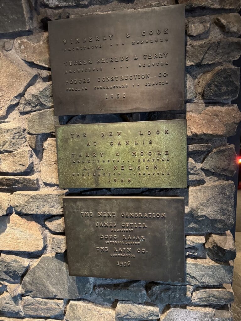 The plaques tell the story of Canlis' evolution.