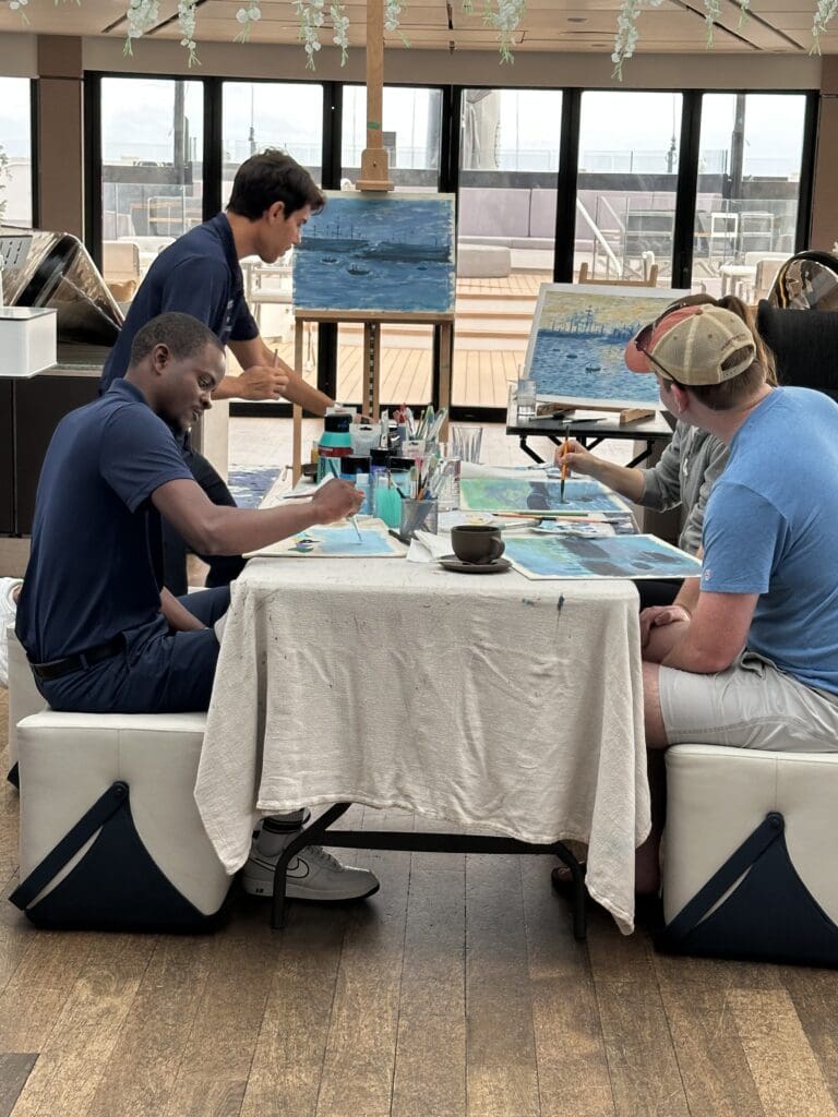 Watercolor painting lessons are one of many activities offered aboard the Ritz-Carlton yacht Evrima.