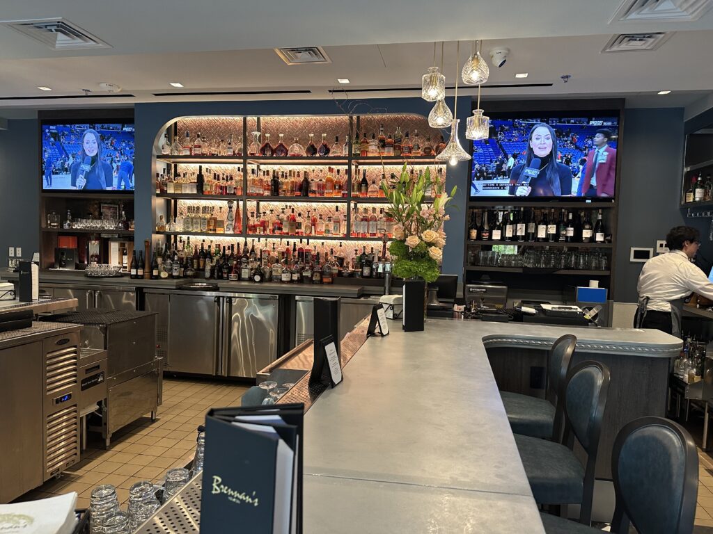 The zinc bar is a central design element of the newly expanded Courtyard Bar at Brennan's Houston.