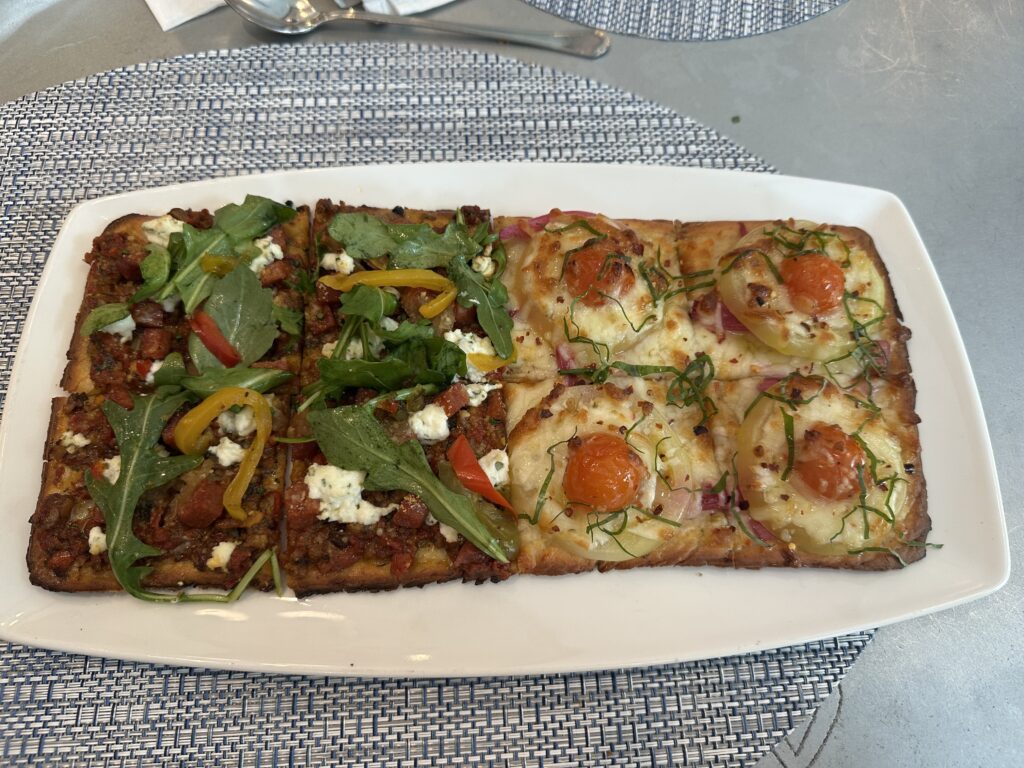Sharable flat breads on the new bar menu at the Courtyard Bar at Brennan's Houston