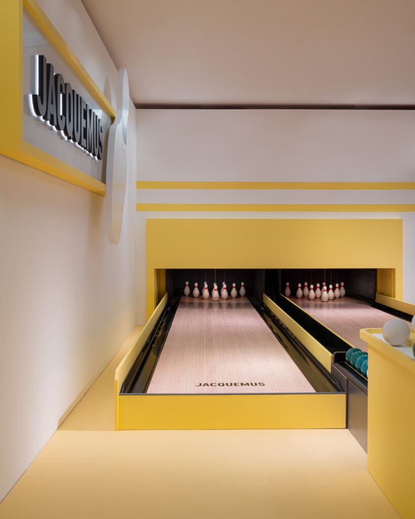 The pop-up is in shades of bright yellow with an operational game for you to channel your competitive inner Big Lebowski. (Courtesy of Jacquemus)
