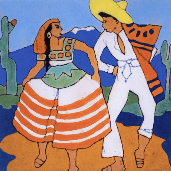 Indigenous Mexican dance depicted on tile by Fernando Ramos