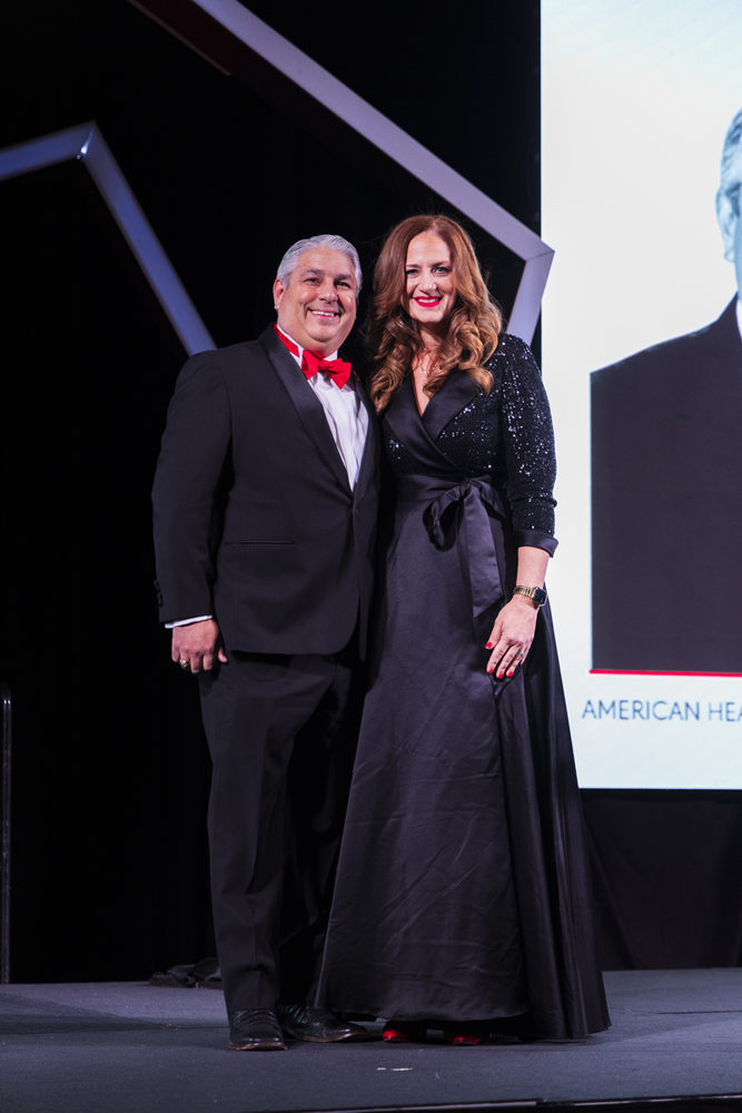 TJ Tijerina, board chair for the Gulf Coast American Heart Association, and Lisa Fenley, senior director of development for the Gulf Coast region, at the Heart Ball. (Photo by 209 Photobooth Company)