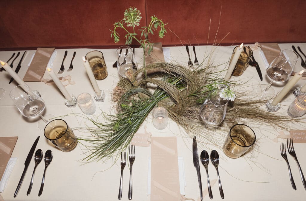 Earthy and textural tablescape by SWOON. (Photo by A Sea of Love for Dallas Contemporary)