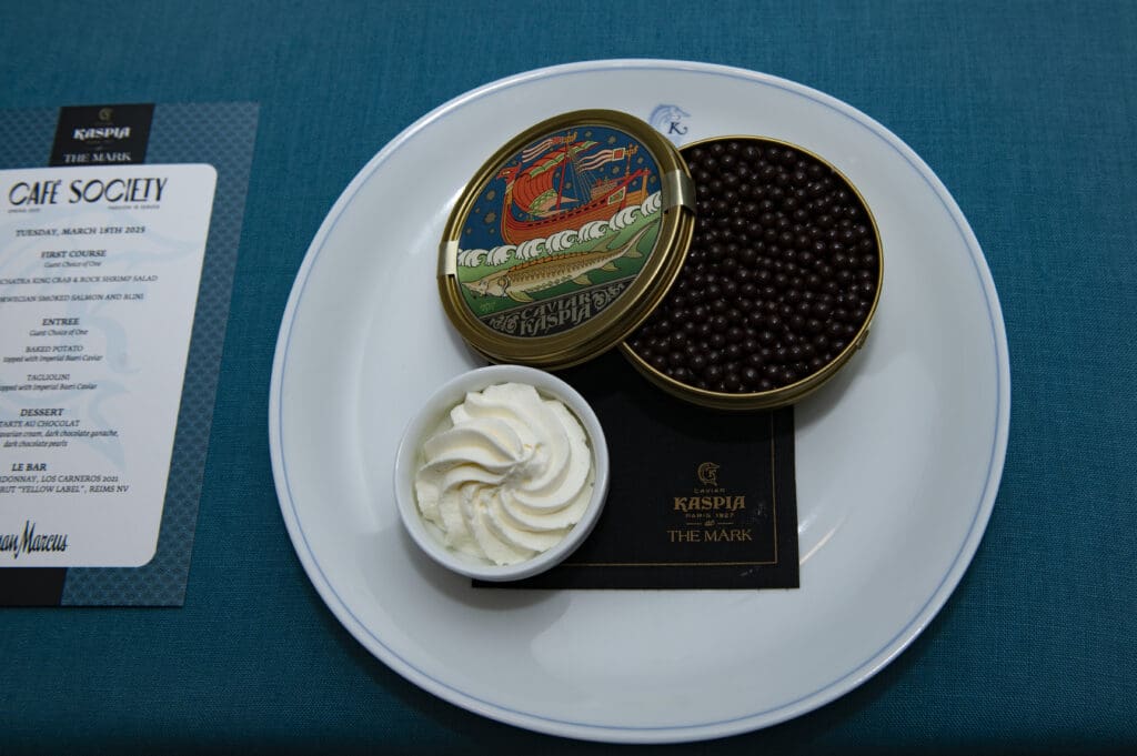 At the end of the dinner service, waiters presented each guest with a Caviar Kaspia tin filled with a tart au chocolat that looked exactly like caviar. (Photo by Tamytha Cameron )