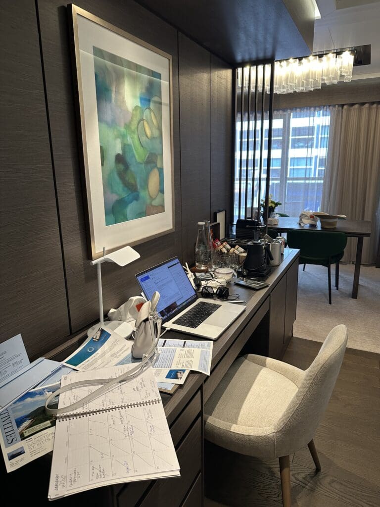 The Grand Suite aboard the Ritz-Carlton yacht Evrima has a corner for the work-minded.  (Photo by Shelby Hodge)
