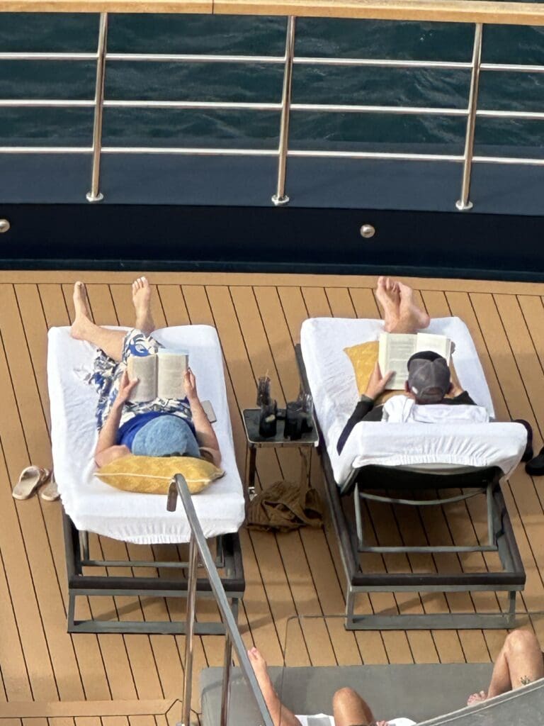 Relaxing aboard the Ritz-Carlton yacht Evrima is part of the luxe vacation experince.