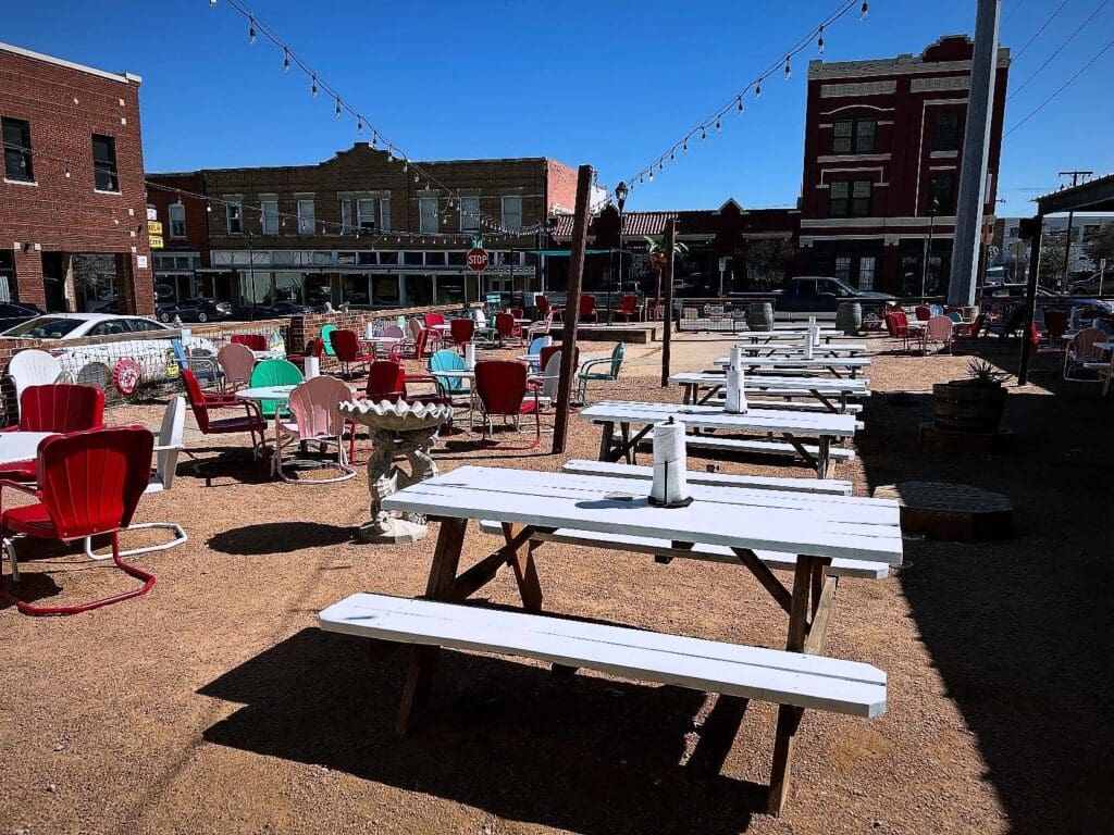 The dog-friendly patio at the Bearded Lady is a popular destination for craft beer, award-winning burgers, and live music. (Courtesy)