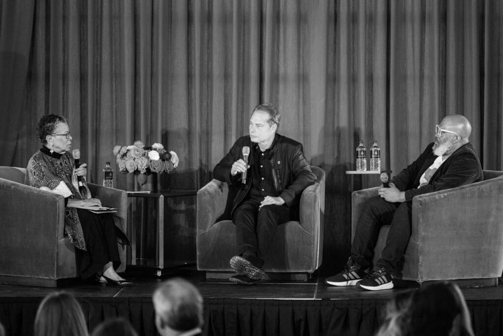 Dr. Alvia Wardlaw, Shepard Fairey, Trenton Doyle Hancock at Rothko Chapel Inspirit Dinner (Photo by Hung L. Truong)