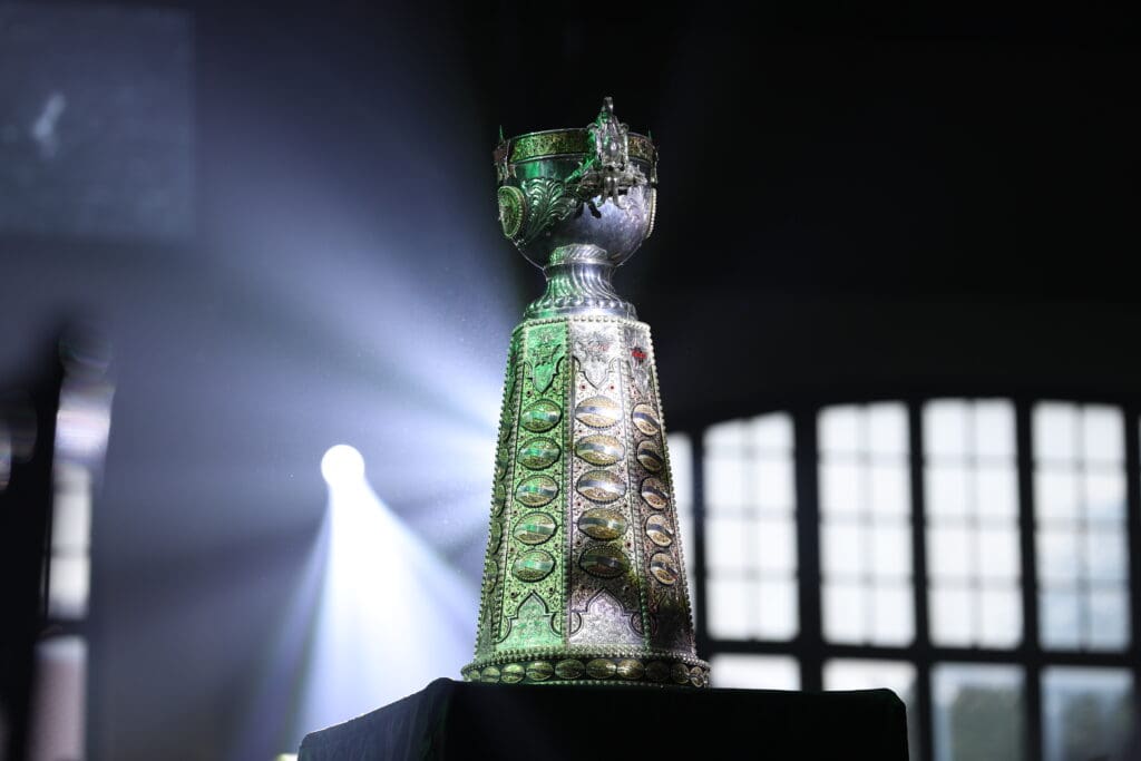 The coveted PBR World Champion trophy awaits the rider who conquers the 2025 PBR World Finals and finishes the season atop the standings. (Photo by Bull Stock Media)