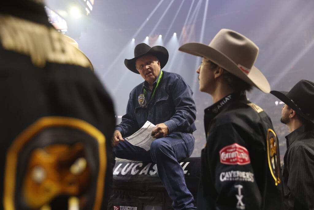 Coach Cody Lambert leads the Ariat Texas Rattlers, featuring standout riders Daniel Keeping and Brady Fielder, as they prepare to compete at the 2025 PBR World Finals. (Photo by Bull Stock Media)