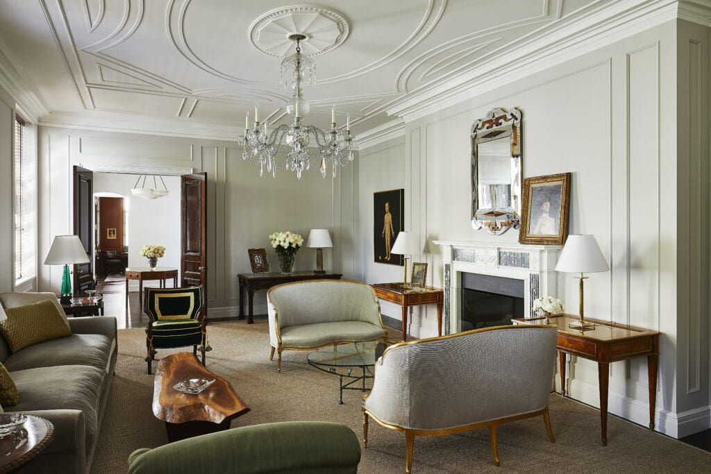 Designed by David Kleinberg, the Sutton Place home of Thom Browne and Andrew Bolton (Photo by William Abranowicz)