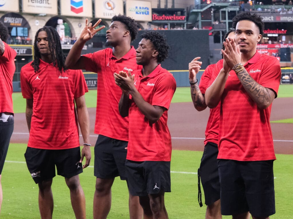 University of Houston's basketball team got a loud ovation at the Astros' Daikin Park. (Photo by F. Carter Smith)