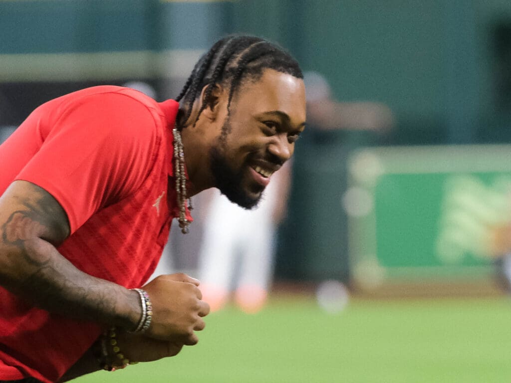 J'Wan Roberts delighted in the sights and sounds of a Major League Baseball game and being around his teammates again. (Photo by F. Carter Smith)