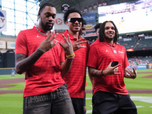 University of Houston Cougars men’s basketball team dejected after loss to Florida Gators in the NCAA Final Four Championship game Monday night in the Alamodome, April 7, 2025