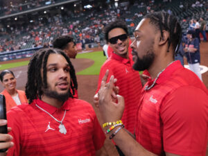University of Houston Cougars men’s basketball team dejected after loss to Florida Gators in the NCAA Final Four Championship game Monday night in the Alamodome, April 7, 2025