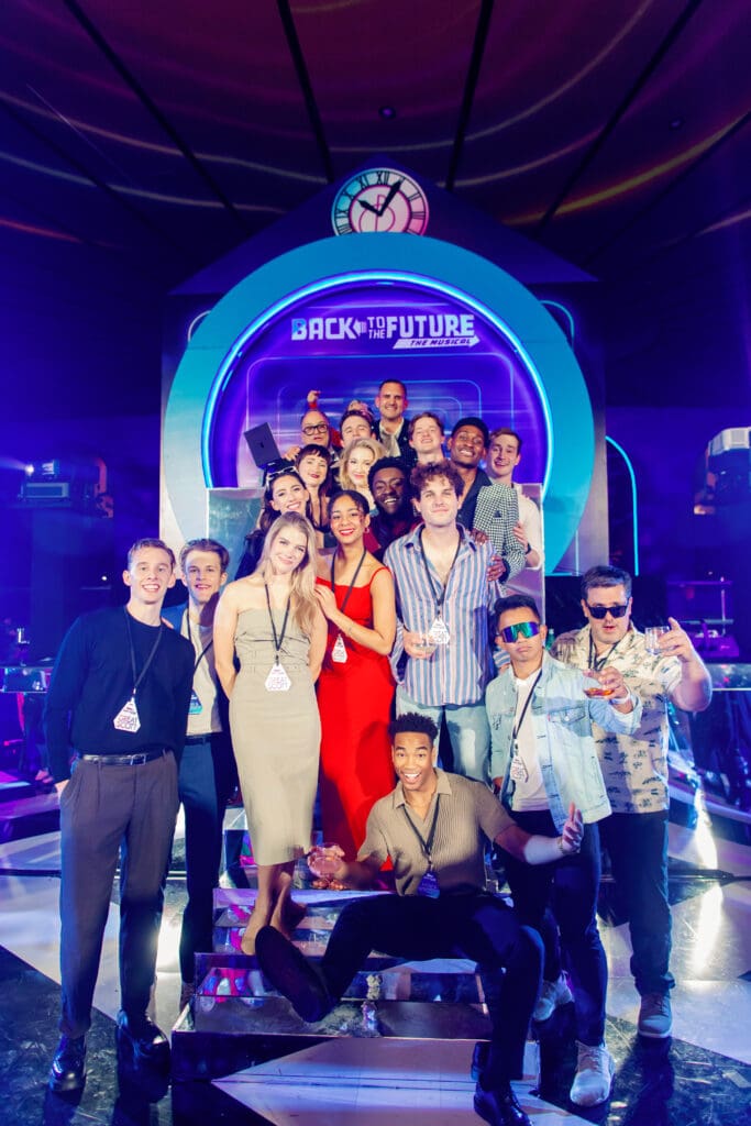 "Back to the Future: The Musical" cast with Gala co-chairs (Photo by nbarrett photography)