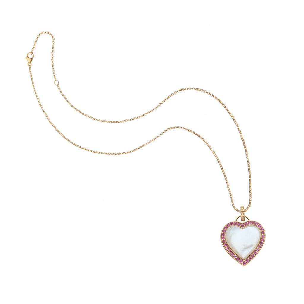 BLOOM Mother of Pearl Heart Pendant ($328) (Courtesy)