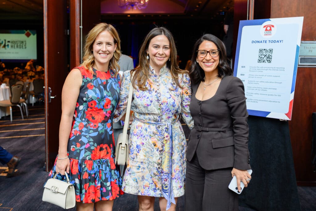 Brooke Lee, Natalie Mohtashami, Rania Mankarious at Crime Stoppers of Houston's 'Houston Heroes' award luncheon.  (Photo by Quy Tran)