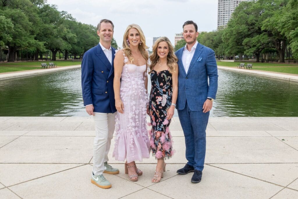 Chairs Travis & Kathryn Boeker and Katherine Whaley & Chris Wadley at Hermann Park Conservancy's Evening in the Park. (Photo by Jacob Power)